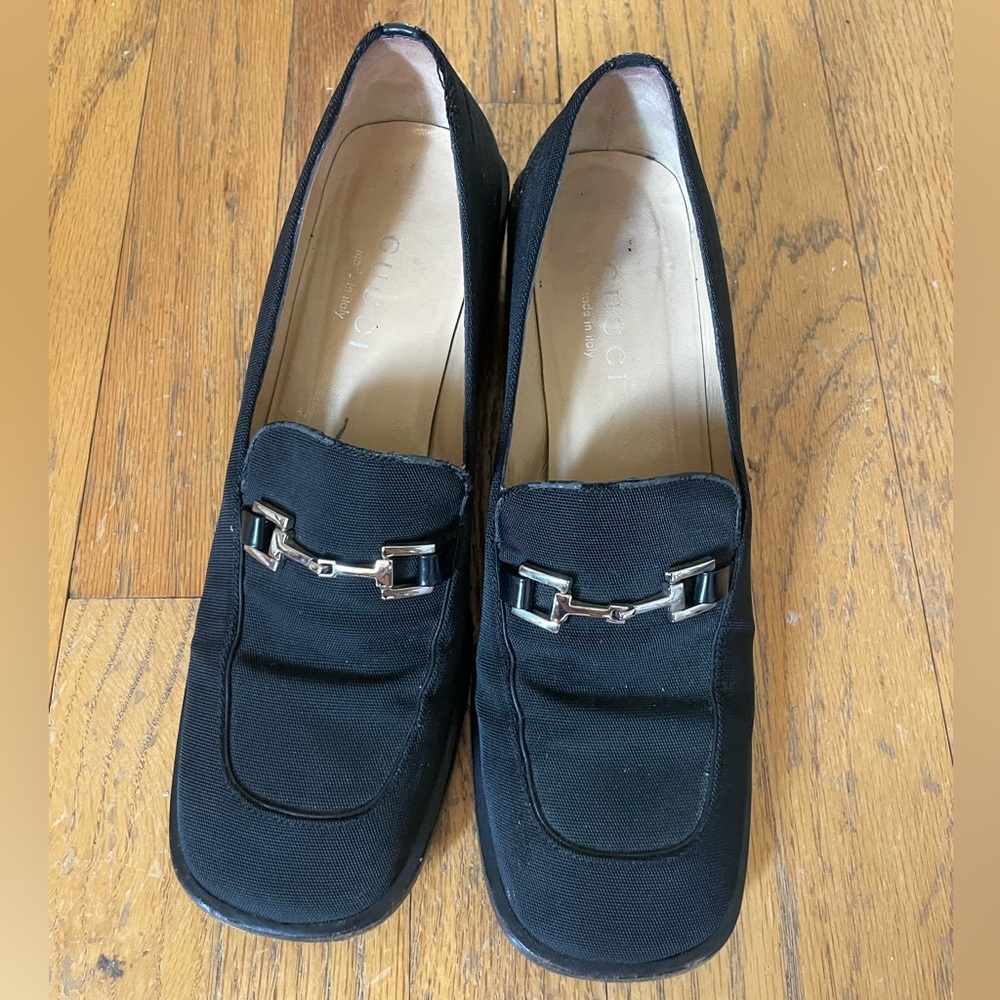 Gucci block heel silver horsebit 90s loafers